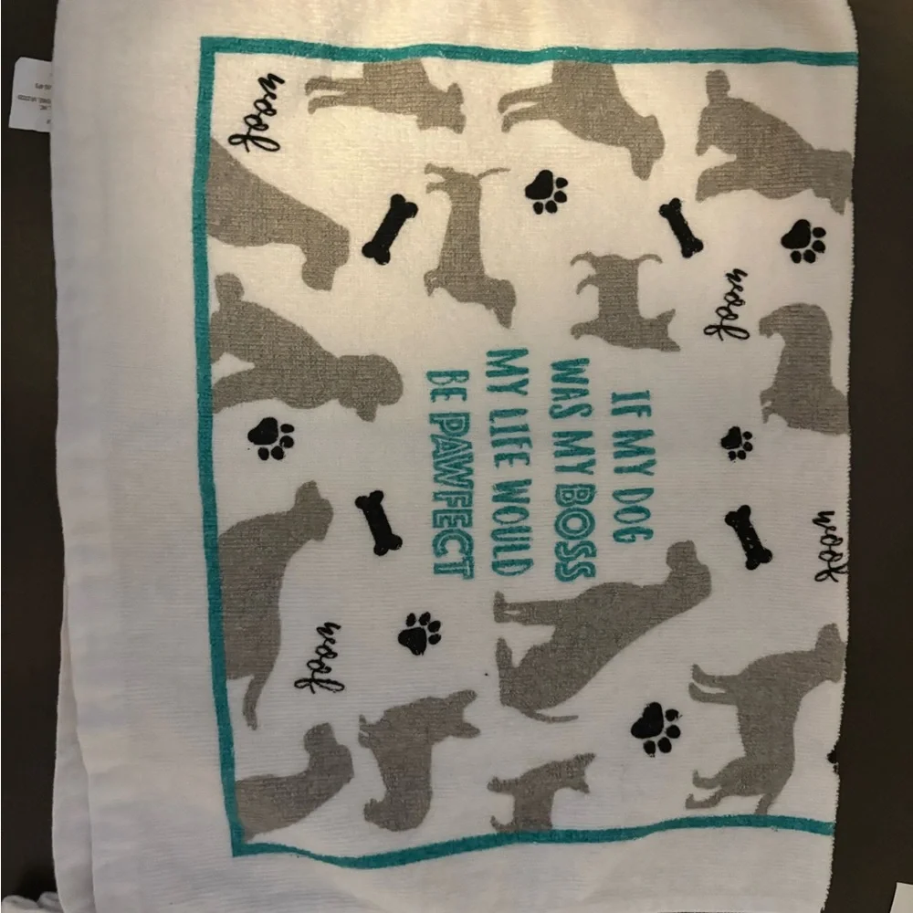 Dog-Themed White and Gray Towel